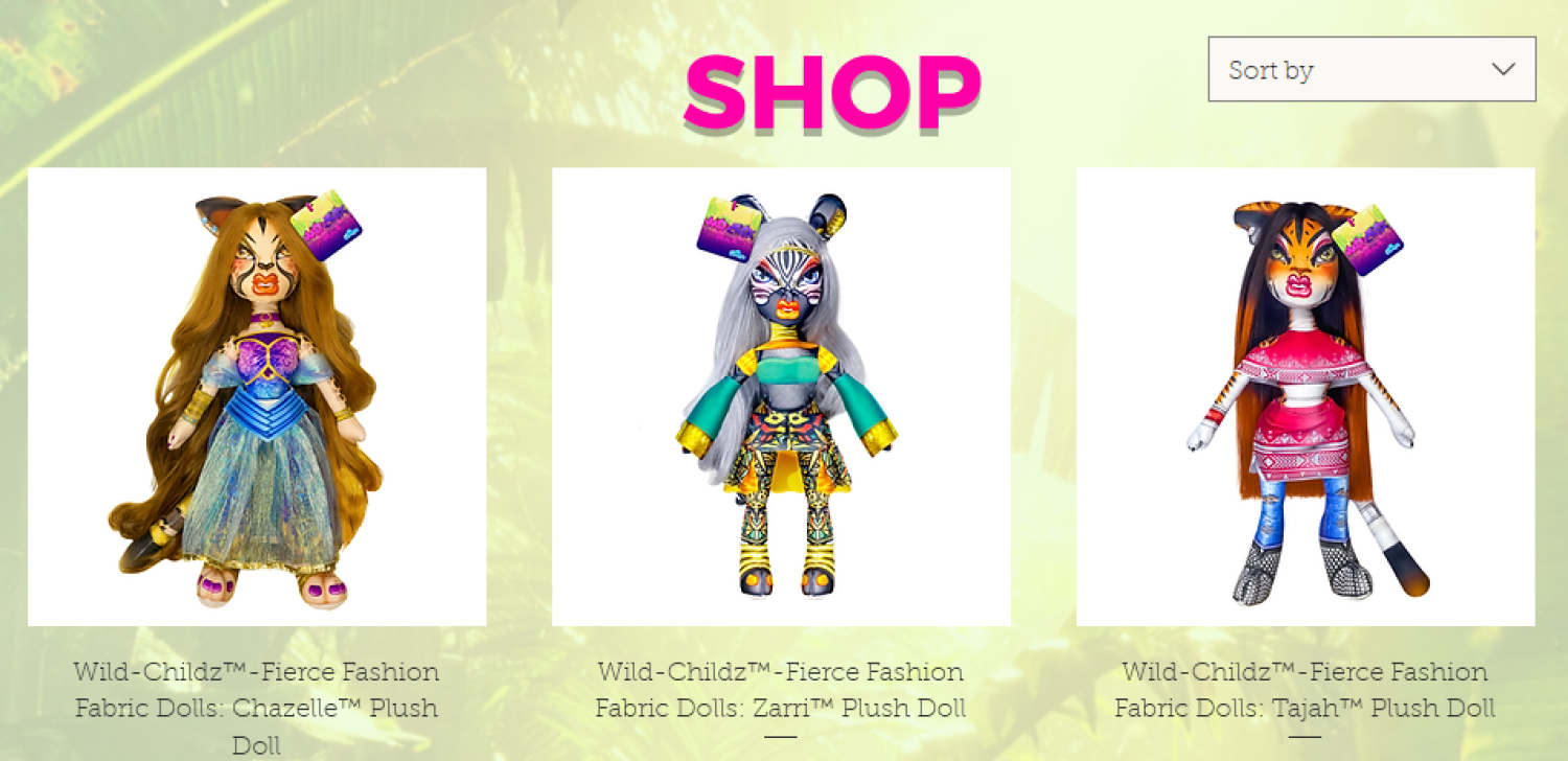 screenshot of wild childz shop showing the wild childz dolls which appear to be cloth and not as long as in the promo art